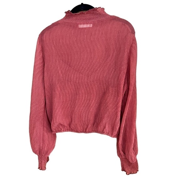 BY TOGETHER Sheer Chiffon Ruffle Mock Neck Long Sleeve Deep Orange Top Size S - Picture 7 of 14